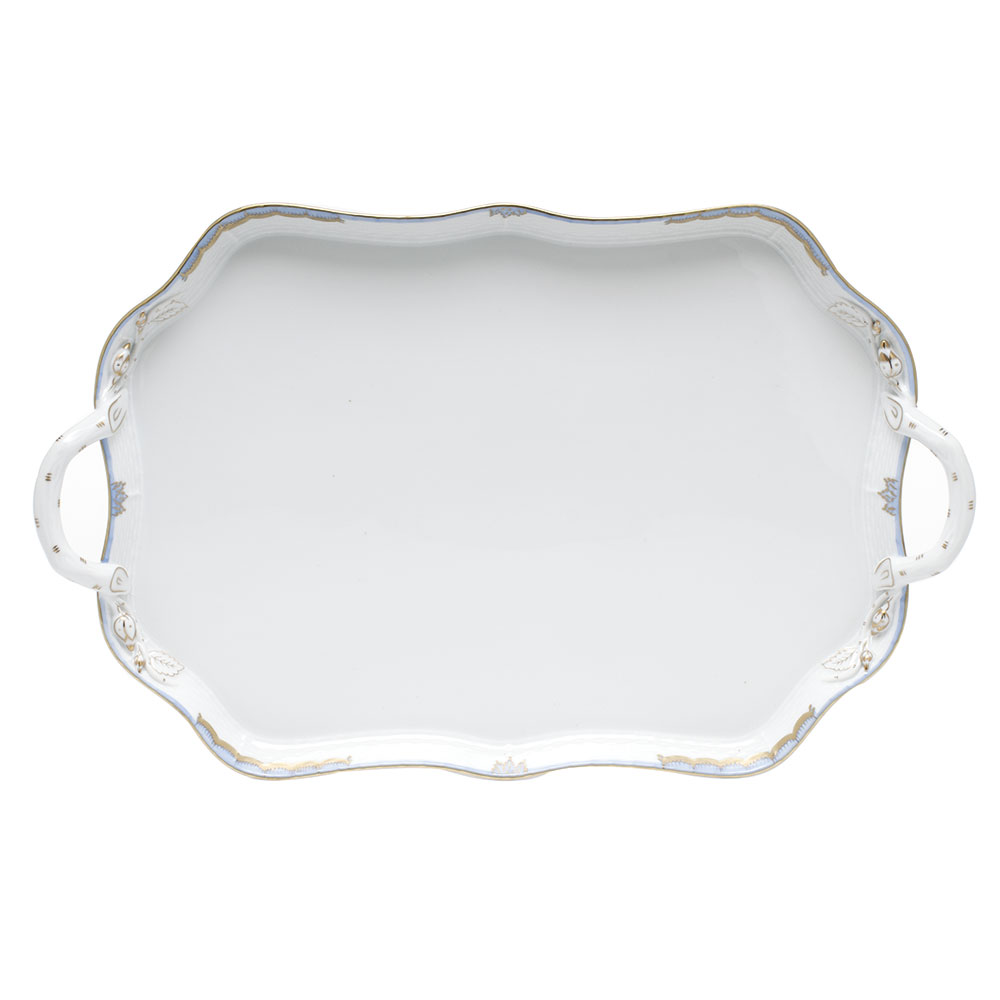 Herend Princess Victoria Light Blue Rect Tray with Handles